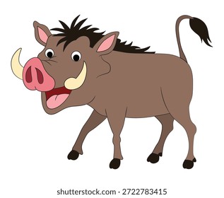 Smiling warthog on white background
