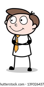 Smiling and Watching - Office Businessman Employee Cartoon Vector Illustration﻿