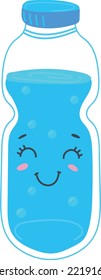 Smiling water bottle. Cute kawaii drink mascot isolated on white background