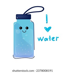 Smiling water bottle. Cute kawaii drink Water Bottles 3d. Concept detox drink. Vector 3d cartoon illustration