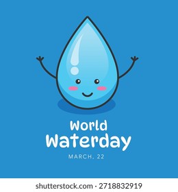 Un personaje sonriente de gota de agua que promueve la conciencia sobre el agua limpia, la conservación y la sostenibilidad