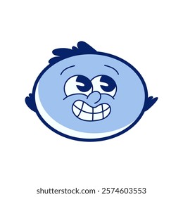 Smiling water drop in flat design. Funny liquid character with groovy face. Vector illustration isolated.