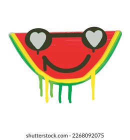 Emoticono sonriente de trozo de sandía pintado con pincel colorido