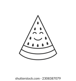 Smiling watermelon slice icon. Illustration in outline  style. Vector design.