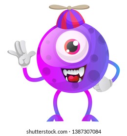 Smiling and waving one eye monster illustration vector on white background