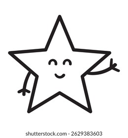 Smiling waving star. Outline vector design. Hand drawn illustration.