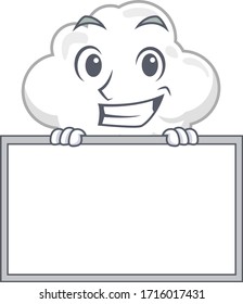 Smiling white cloud cartoon design style has a board