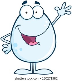 Smiling White Egg Cartoon Character Waving For Greeting