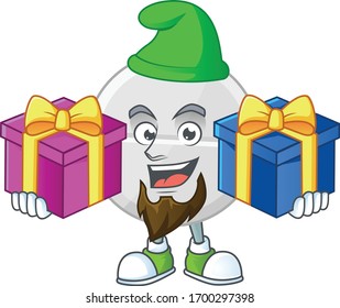 A smiling white pills cartoon design having Christmas gifts