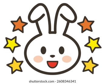 Smiling white rabbit and star icon illustration