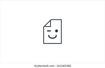 smiling wink document icon in flat minimal logo design