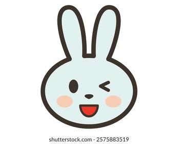 Smiling and winking blue rabbit face icon illustration