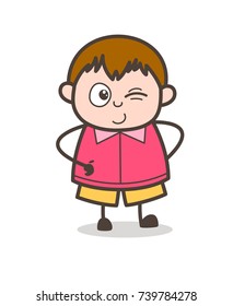 Smiling and Winking Eye Face - Cute Cartoon Fat Kid Illustration