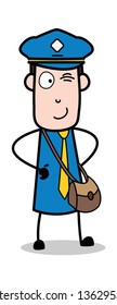 Smiling and Winking Eye - Postman Cartoon Courier Guy Vector Illustration