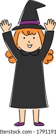a smiling witch who raises her arms / halloween