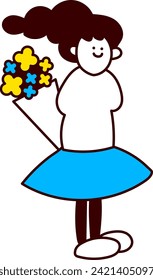 A smiling woman about to give a beautiful bouquet of flowers