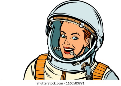 smiling woman astronaut. Isolate on white background. Pop art retro vector illustration kitsch vintage drawing