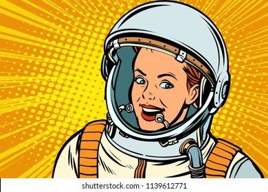 smiling woman astronaut. Pop art retro vector illustration kitsch vintage drawing