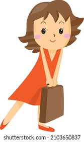 A smiling woman with a bag, bag and luggage (travel, business trip)
