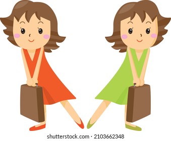 A smiling woman with a bag, bag and luggage (travel, business trip)