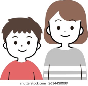 Smiling woman and boy family icon illustration