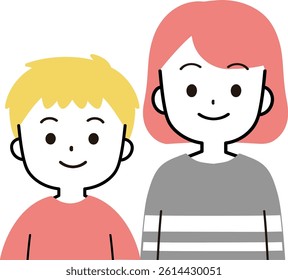 Smiling woman and boy family icon illustration