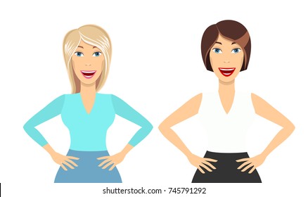 Smiling woman. Brunette and blonde. Vector.