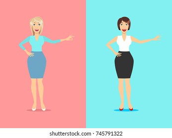 Smiling woman. Brunette and blonde. Vector.