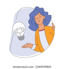 Smiling Woman Character Looking Out of Shape with Lightbulb Vector Illustration