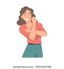 Smiling Woman Character Showing Clenched Fist as Hand Gesture Vector Illustration