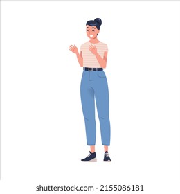 Smiling Woman Character Standing and Clapping His Hands as Applause and Ovation Gesture Vector Illustration