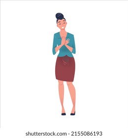 Smiling Woman Character Standing and Clapping His Hands as Applause and Ovation Gesture Vector Illustration