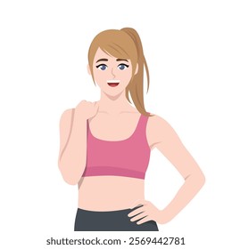 Smiling woman coach in standing pose. Welcoming. Flat vector Character Illustration