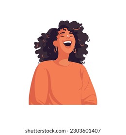 Smiling woman with curly hair over white