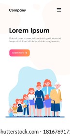 Smiling woman in different age. Lady, infancy, mother flat vector illustration. Growth cycle and generation concept for banner, website design or landing web page