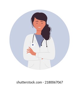 Smiling woman doctor in uniform. Medical worker with stethoscope vector illustration