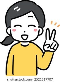 Smiling woman doing peace sign