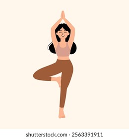 smiling woman doing yoga tree pose illustration