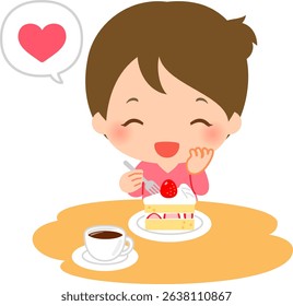 Smiling woman enjoying eating cake