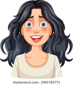 Smiling woman with expressive eyes and dark hair
