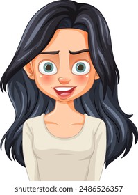 Smiling woman with expressive eyes and dark hair