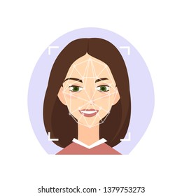 Smiling woman face recognition system point polygonal