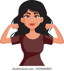 
Smiling Woman Feeling Powerful Flexing her Arms Vector Character
Strong determined girl feeling motivated and successful 
