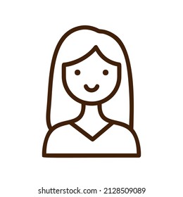 Smiling woman or girl. symbol line icon. Stroke graphics Pictogram for web design. Quality outline vector symbol concept. Premium mono linear beautiful simple concise logo.