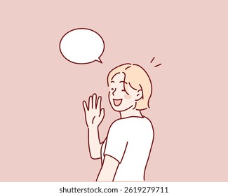 Saudação de Mulher Sorridente com Onda Amigável
Ilustrações de design de vetor de estilo desenhado à mão.