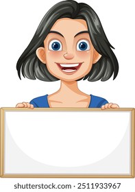 Smiling woman holding a blank whiteboard