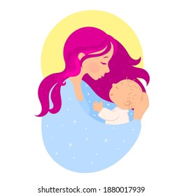 Smiling woman holding her baby while looking at him lovingly