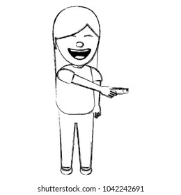 smiling woman holding object for a joke vector illustration sketch image