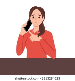 Smiling woman holding smartphone waiting for mobile phone call or message from boyfriend. Girl dreaming of love. Flat vector illustration isolated on white background