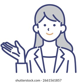 Mujer sonriente en chaqueta explicando o guiando – Ilustración vectorial